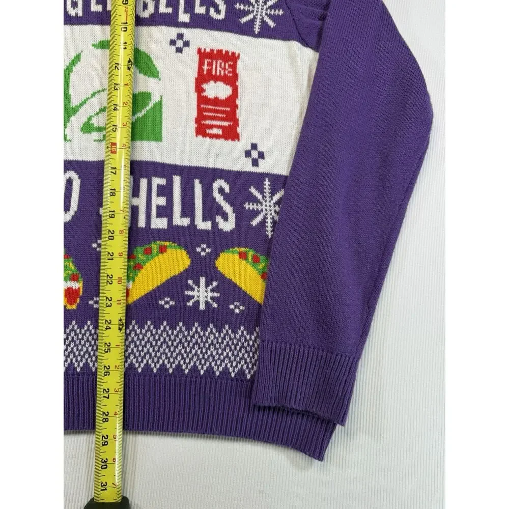 Taco Bell Ugly Christmas Sweater Mens XL Jingle Bells Taco Shells Purple